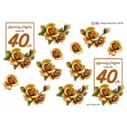 3D ark 40 år lysebrun / gylden roser