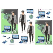 3D ark konfirmation dreng i grå jakke og pc