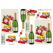 3D ark champagne, blomster og diplom