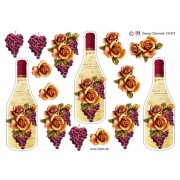 3D ark vinflaske med rose og druer