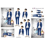 3D ark konfirmation dreng i blå jakkesæt med baggrund