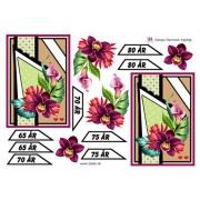 3D ark Fødselsdagskort 65 - 80 år, røde blomster