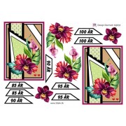 3D ark Fødselsdagskort 85 - 100 år, røde blomster