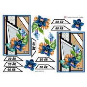 3D ark Fødselsdagskort 30 - 60 år, blå blomster