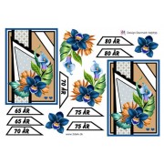 3D ark Fødselsdagskort 65 - 80 år, blå blomster