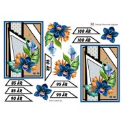 3D ark Fødselsdagskort 85 - 100 år, blå blomster