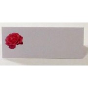 Bordkort hvid med rose- leveres plan - uden bukkestreg